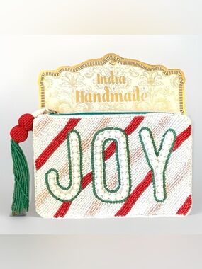 Beaded “JOY” Holiday Clutch Pouch NWT